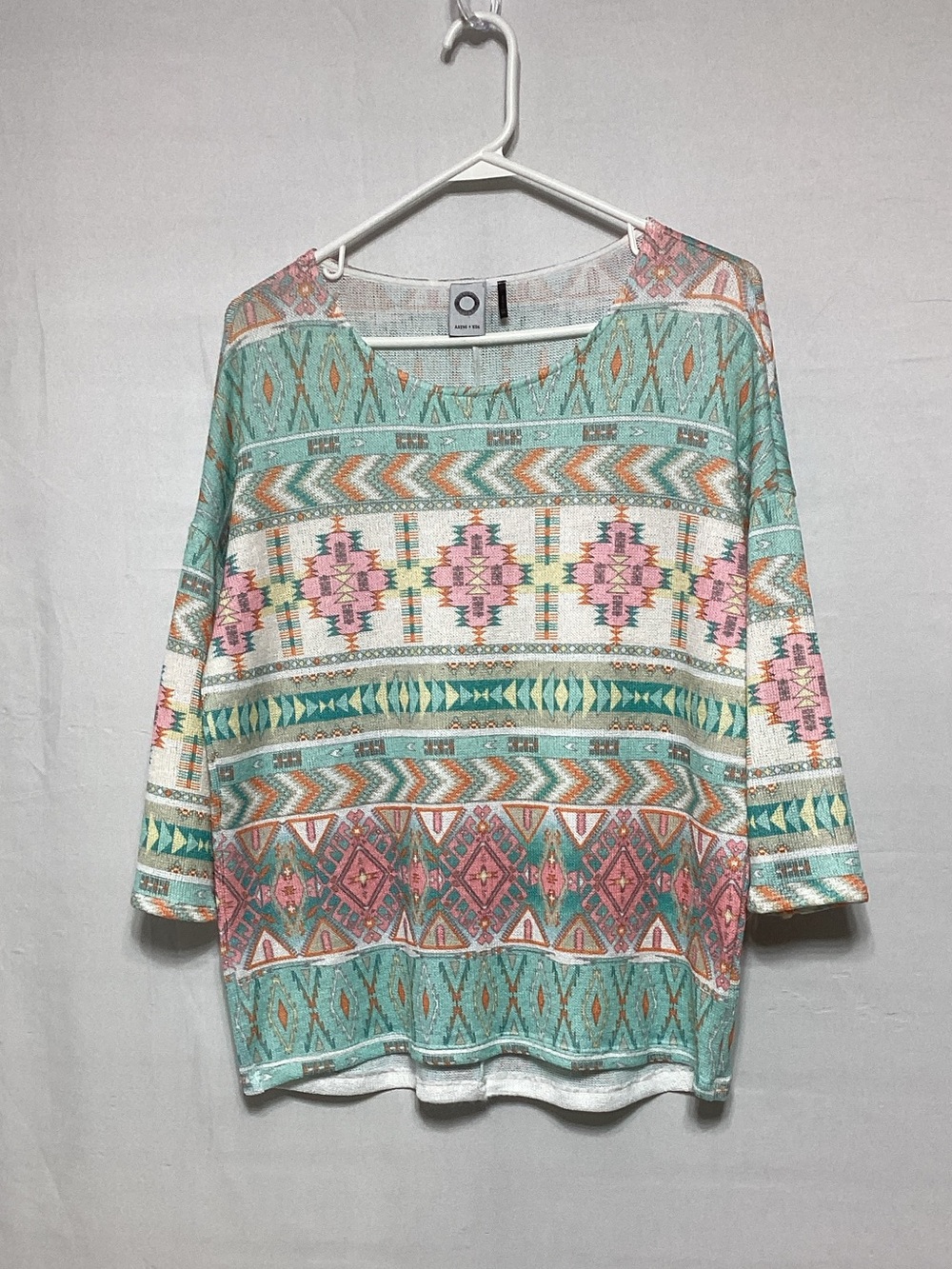 Akemi+Kin Large Aztec Print Tunic Top in Mint & Pink